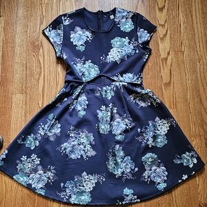 Blue Floral Formal Cut-out Dress